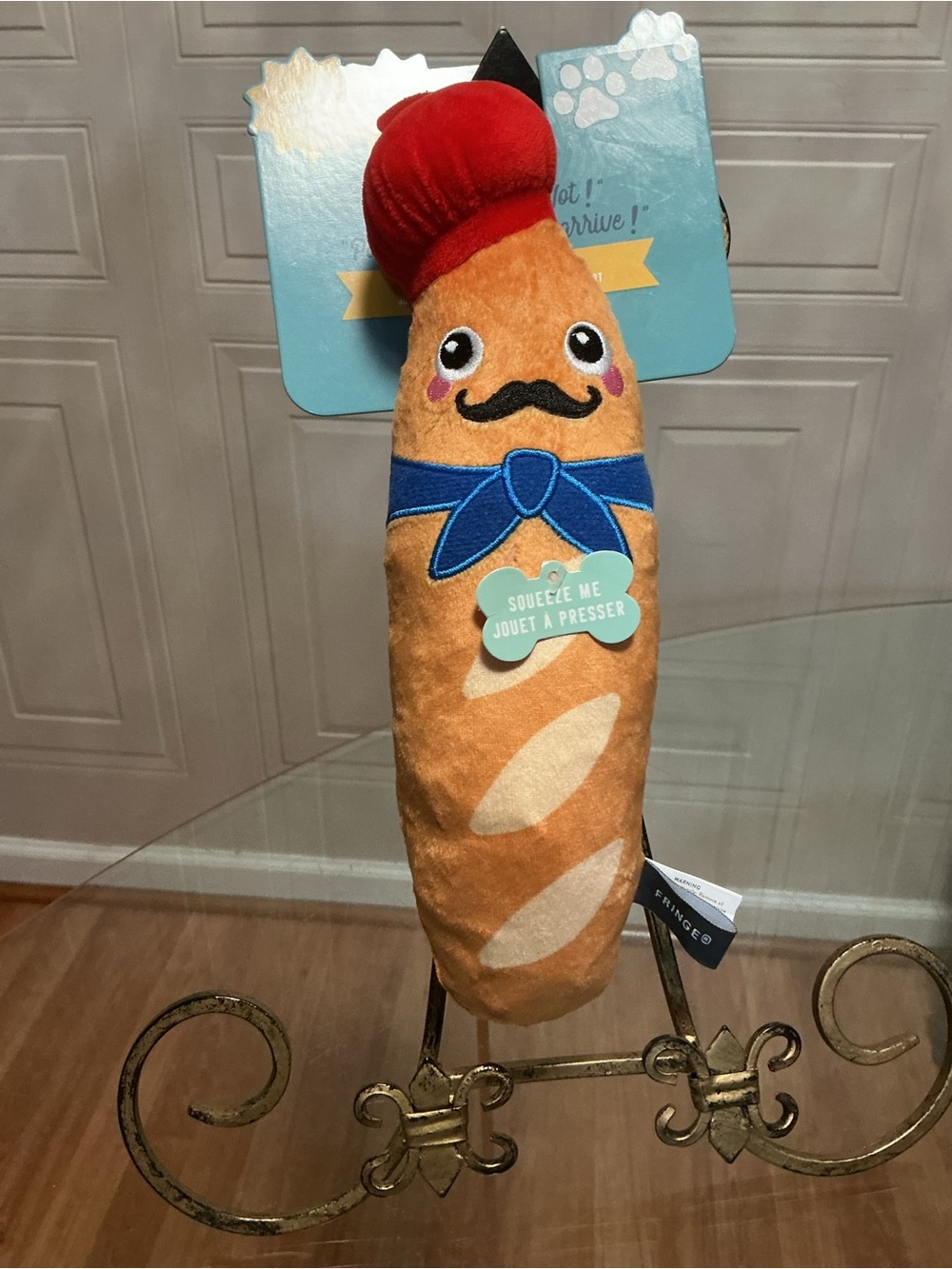 Fringe Very Cute Clinker & Squeaker Happy Face Bread Dog Toy 11"